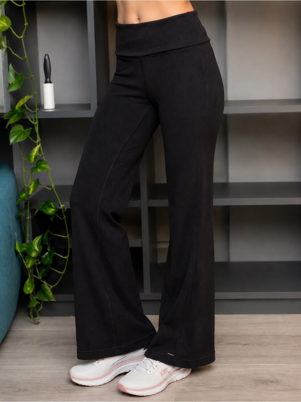 Athleta Harmony Pose Black Ribbed Flare Pants